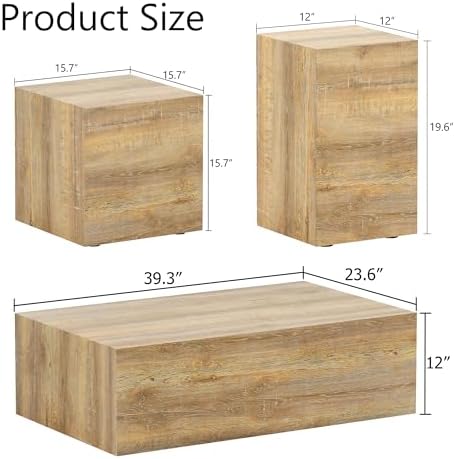 Coffee Table Set for 3, Living Room Table Set, Wood Coffee Table and Side Table - Image 2