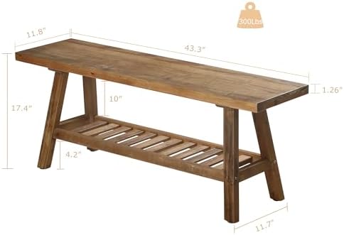 HOKYHOKY Reclaimed Solid Wood Bench-43.3" Entryway Bench - Image 2