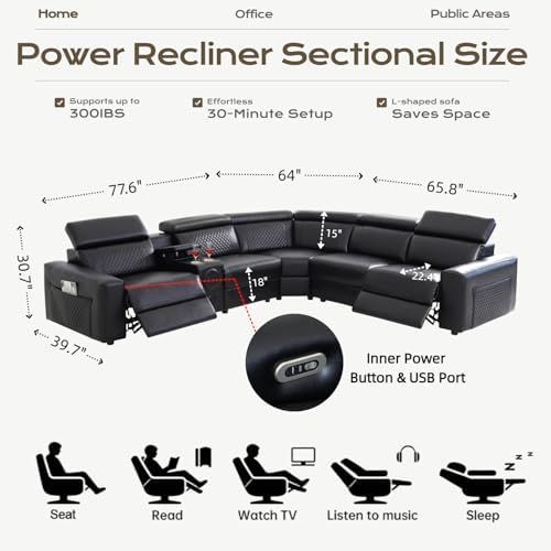 Leather Power Reclining Sectional Sofa - Image 2
