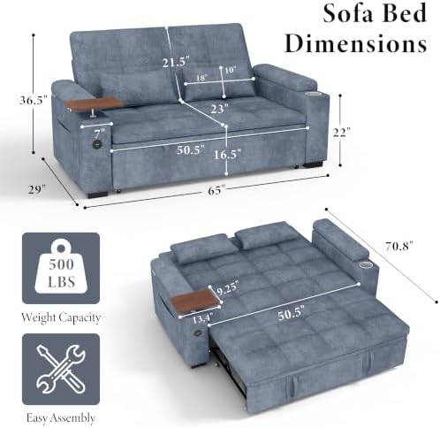 Dreamzie 65'' Convertible Sleeper Sofa Bed - Image 2