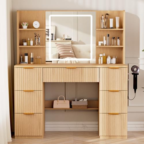 LIVELYGLOW 43" Large Natural Wood Makeup Vanity Desk - Image 3