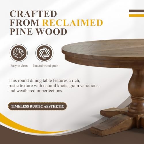 59" Round Dining Table for 6-8, Reclaimed Pine Wood Kitchen Table - Image 4