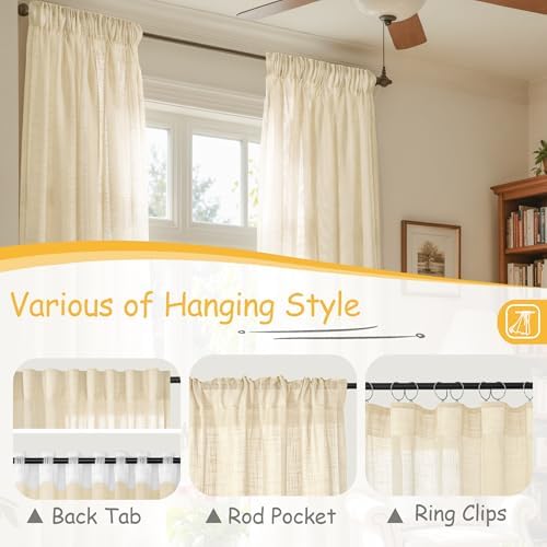 YoungsTex Beige Linen Semi Sheer Curtains 84 Inch Length - Image 6