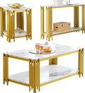 White Marble Coffee Table Set of 3, Faux Marble Coffee Tables, Console Table by Unknown