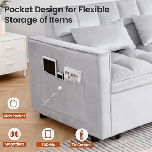 Sleeper Sofa Bed with Adjustable Backrest & Side Pockets - Image 4