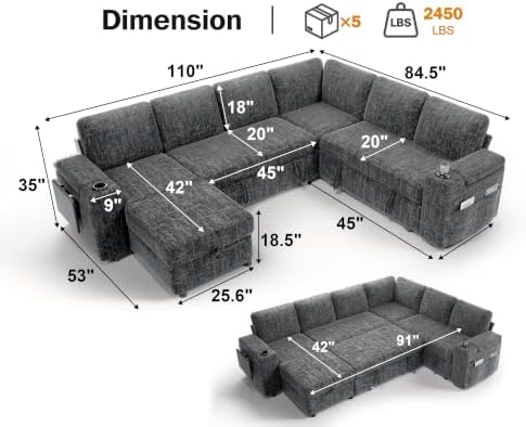 Vipbear 111" Modular Sectional Sleeper Sofa by VipbearLiving