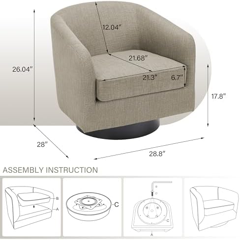 Pia Ricco Fabric 360° Swivel Barrel Accent Chair Light Brown - Image 2