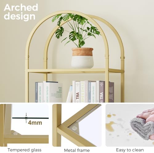 Homhedy 5-Tier Tall Gold Bookshelf, Arched Bookcase - Image 4