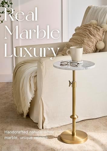 Adjustable 12" White Marble Drink Table - Image 5