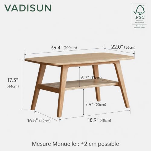 100% Solid Wood Coffee Table for Living Room, 39.37" Mid Century Modern Small - Image 2