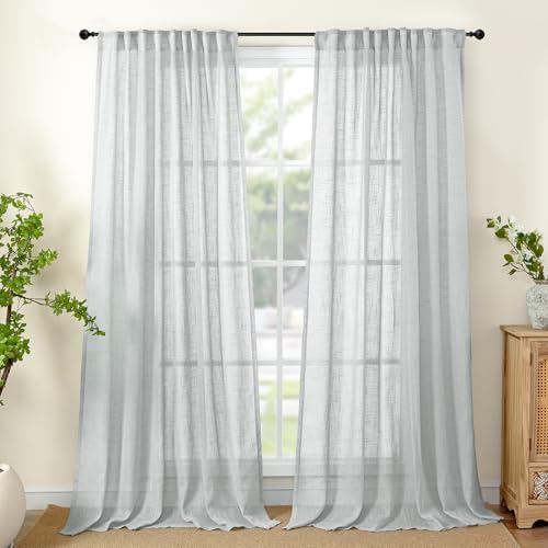Light Grey Linen Semi Sheer Curtains 52 X 84 Inch Length by YoungsTex