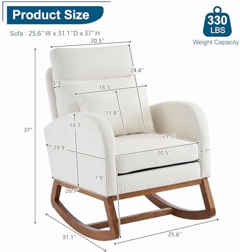 VINGLI Beige Linen Nursery Rocking Chair - Image 2