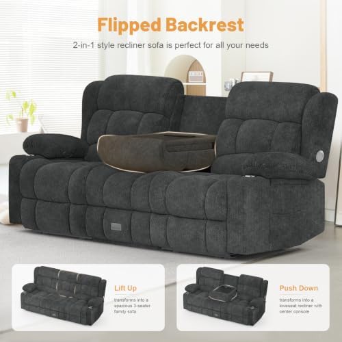 Dresegmt Loveseat Recliner Sofa Set, Flip Middle Backrest Design 3 Seater - Image 5