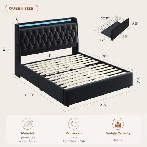 Jocoevol Queen LED Velvet Bed Frame - Image 2