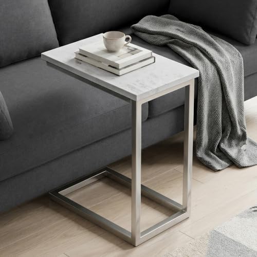 SIMPLIHOME Skyler 10" Wide C-Side Table in Silver/White - Image 2