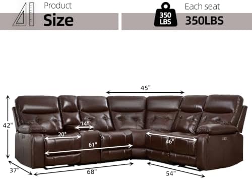 CANMOV Genuine Leather L-Shaped Power Recliner Sectional Corner Sofa - Image 2