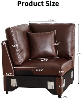 RARZOE Modular Sectional Couch Corner Seat Module, Faux Leather Armless Corner - Image 3