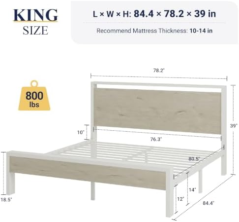 Allewie King Size Bed Frame, Heavy Duty 12 Metal Slats Support - Image 2