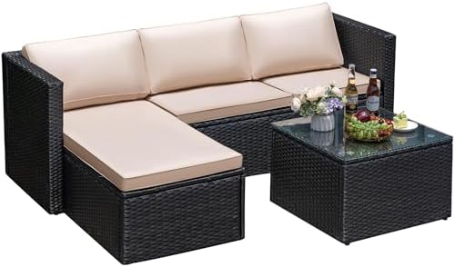 Greesum 3 Piece Patio Furniture Set Outdoor Wicker Rattan Sectional Sofa - Image 7