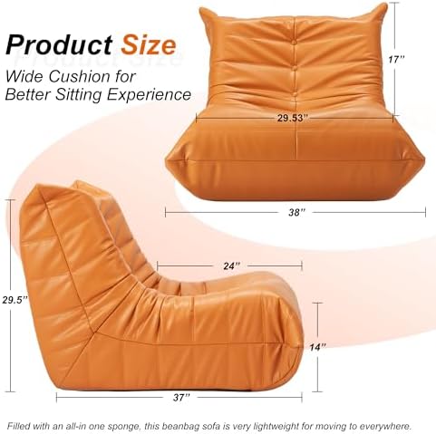 Hobestluk Bean Bag Chair Adult Leather Togo Chair Memory Foam Living Room - Image 2