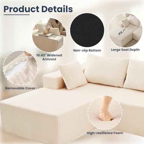 DUMOS 108" L-Shaped Sectional Boneless Couch - Image 5
