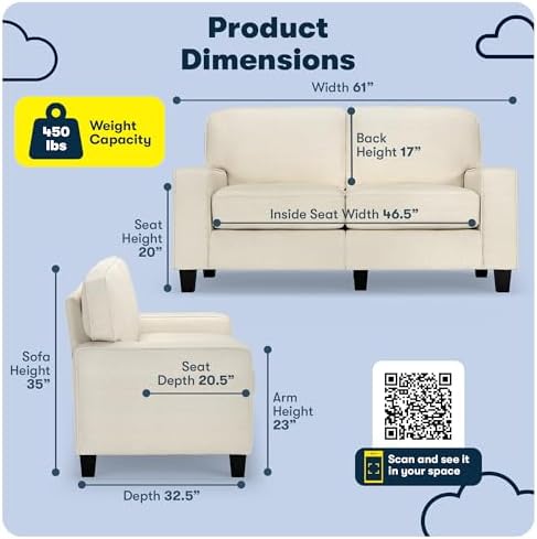 Serta Palisades 61" Track Arm Sofa, Easy Care Polyester, Soft Pillow Back - Image 2