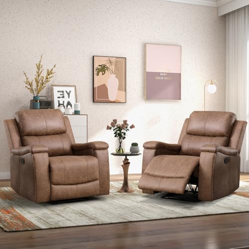 CANMOV Leather Recliner Chair Set of 2, Classic and Traditional Manual Recliner by CANMOV