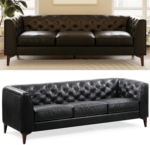 POLY & BARK Essex 89” Full-Grain Italian Leather Sofa – Tufted Back, by Unknown