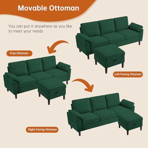 Convertible Sectional Sofa, Linen Upholstered 3 Seat Sofa - Image 3