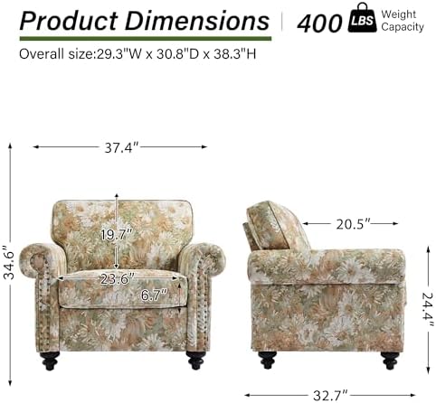 Folral Accent Chair, Comfy Reading Armchair - Image 2
