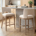 Beige Bar Stools Set of 2, Linen Upholstered Armless Barstools by DMFurniture