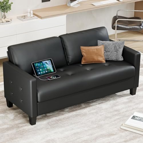 59” Black Faux Leather Loveseat, 2 Seater Couch by STHOUYN