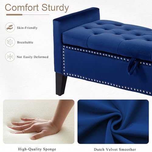 Velvet Storage Ottoman Bench, Modern Entryway Ottoman Bench - Image 4