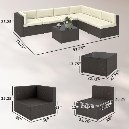 Outsunny 7 Piece Patio Furniture Set Wicker Outdoor Sectional Cream White - Image 3