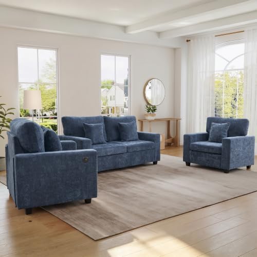 Loveseat Sofa with 2 Accent Sofa Chairs Chenille Couch Set - Image 6