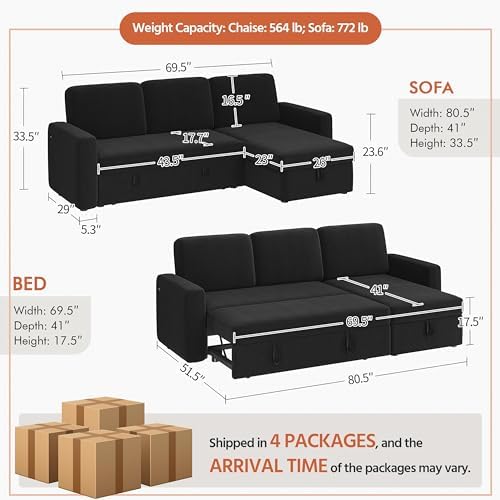 Yaheetech L Shaped Pull Out Sectional Sofa Bed - Image 2