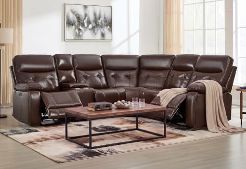 CANMOV Genuine Leather L-Shaped Power Recliner Sectional Corner Sofa by CANMOV