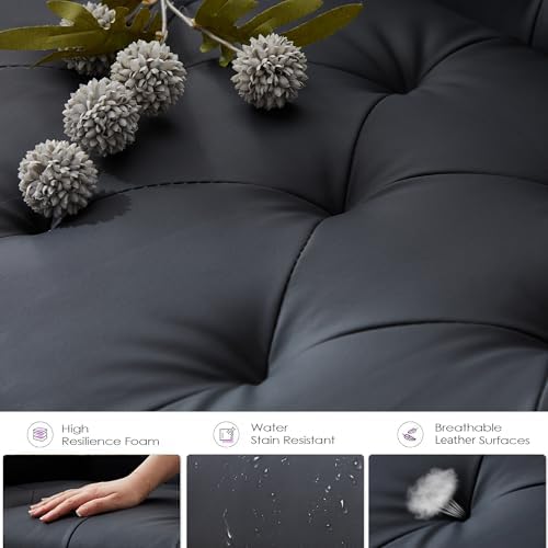 TYBOATLE Mid-Century Modern Tufted Black Faux Leather Loveseat Sofa Set w/ 2 - Image 3