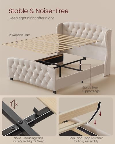 VASAGLE Queen Platform Bed Frame, Upholstered, Wooden Slats - Image 5