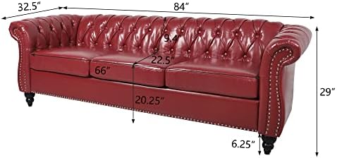 ORRD Chesterfield Sofa Leather, Modern PU Tufted Couch 3 Seater - Image 2