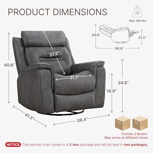 KISLOT Leather Recliner Chair, 360° Swivel Rocker Faux Leather Manual Recliner - Image 2