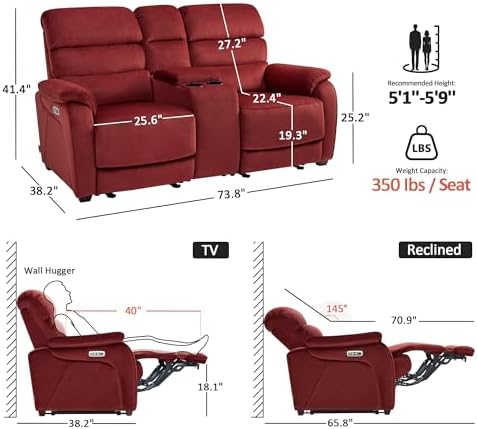 MCombo 73.8'' Zero Wall Hugger Power Recliner Sofa - Image 2