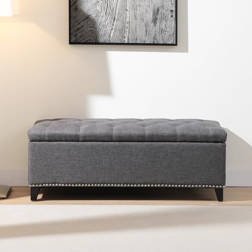 Storage Ottoman Bench, Linen Tufted Large Shoe Entryway Benches - Image 3