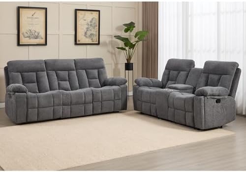 CANMOV Recliner Sofa Set, 3 Seat Recliner Sofa and Manual Loveseat by CANMOV