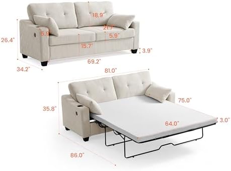 Queen Size Pull Out Sleeper Sofa Bed, Pullout Loveseat Couch Bed - Image 2