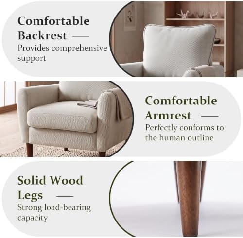 Comfy Accent Chair with Spring Sponge Cushion, Upholstered Armchair - Image 3