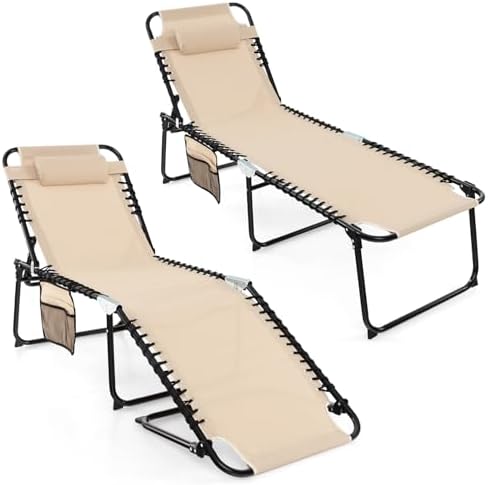 GYMAX Lounge Chairs for Outside, Extra High Folding Beach Tanning Lounger by GYMAX