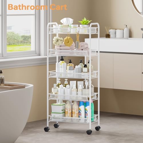 TOOLF 5 Tier Rolling Cart, Metal Utility Storage Cart - Image 2