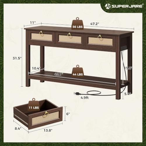 SUPERJARE Rattan Console Sofa Table - Image 2