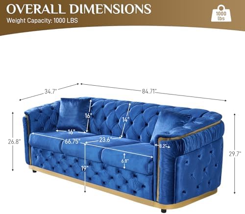 84.6" Velvet Chesterfield Sofa - Image 2